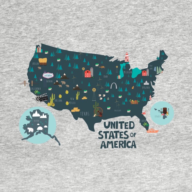 USA Illustrated Map by JunkyDotCom